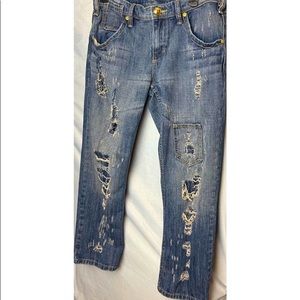 BCBG MaxAzria deconstructed boyfriend jeans, size 29.